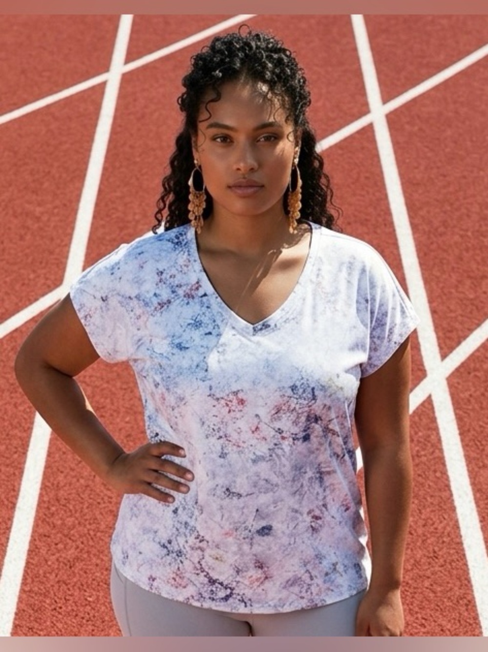Ladies RBX Active Stretch V-Neck T-Shirt Soft Marbelized Pattern SZ XL NWOT